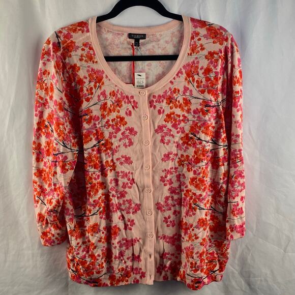 Talbots Pink Floral Classic Crew Neck Cardigan Size 2X NWT - Picture 1 of 7